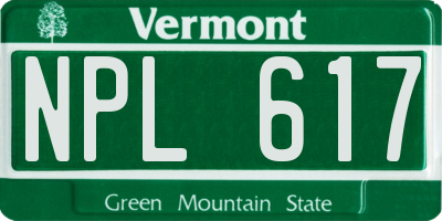 VT license plate NPL617