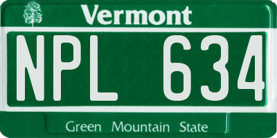 VT license plate NPL634