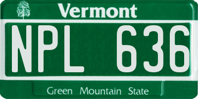 VT license plate NPL636