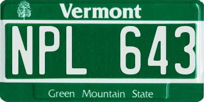 VT license plate NPL643
