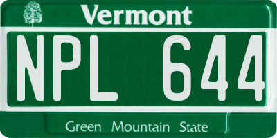 VT license plate NPL644