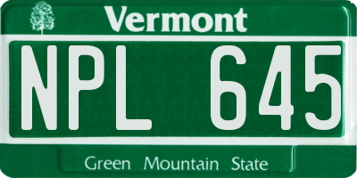 VT license plate NPL645