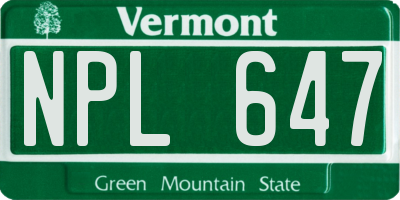 VT license plate NPL647