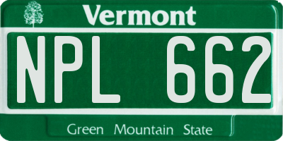 VT license plate NPL662