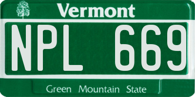VT license plate NPL669
