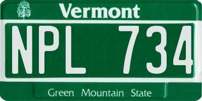 VT license plate NPL734