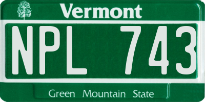 VT license plate NPL743