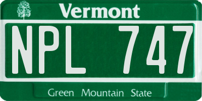 VT license plate NPL747