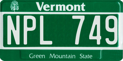 VT license plate NPL749