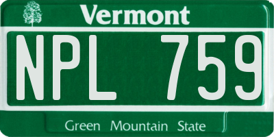 VT license plate NPL759