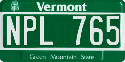VT license plate NPL765