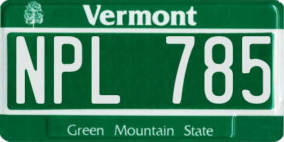 VT license plate NPL785
