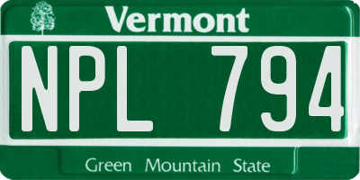 VT license plate NPL794