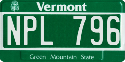 VT license plate NPL796