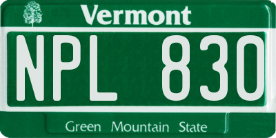 VT license plate NPL830
