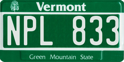 VT license plate NPL833