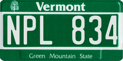 VT license plate NPL834
