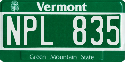 VT license plate NPL835