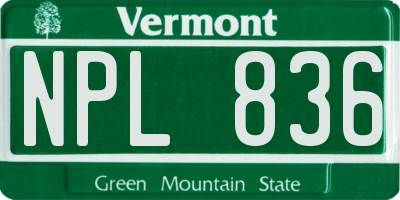 VT license plate NPL836