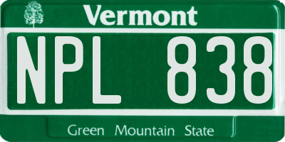 VT license plate NPL838