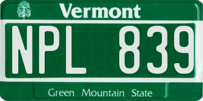 VT license plate NPL839