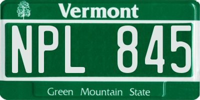 VT license plate NPL845