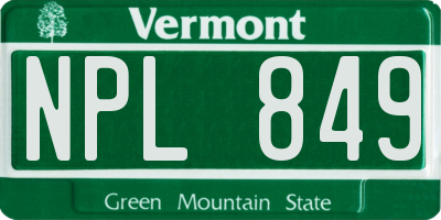 VT license plate NPL849