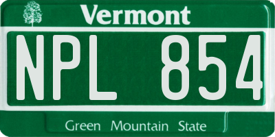 VT license plate NPL854