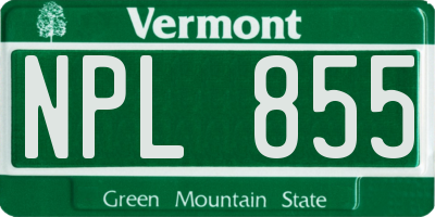 VT license plate NPL855