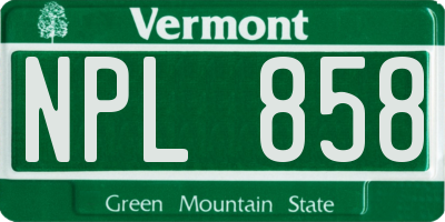 VT license plate NPL858