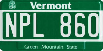 VT license plate NPL860