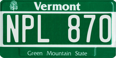 VT license plate NPL870