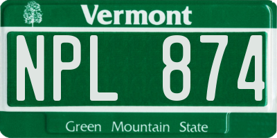 VT license plate NPL874