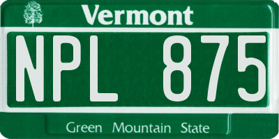 VT license plate NPL875