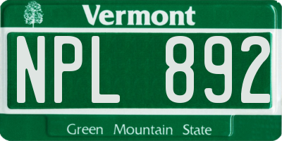 VT license plate NPL892