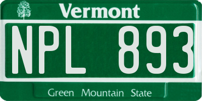 VT license plate NPL893