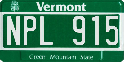 VT license plate NPL915