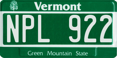 VT license plate NPL922