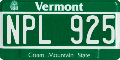VT license plate NPL925