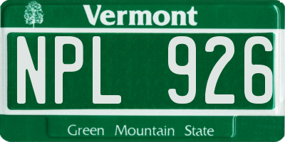 VT license plate NPL926