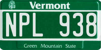 VT license plate NPL938