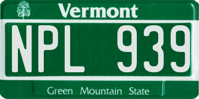 VT license plate NPL939