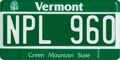 VT license plate NPL960