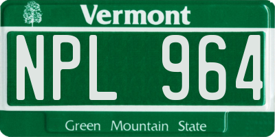 VT license plate NPL964