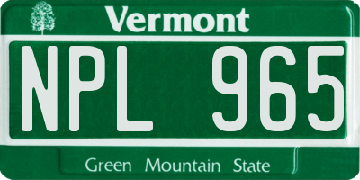 VT license plate NPL965
