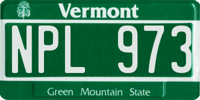 VT license plate NPL973