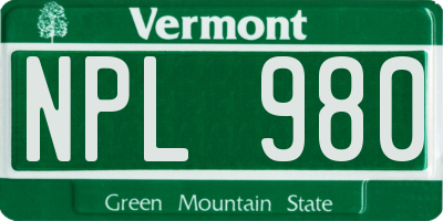 VT license plate NPL980