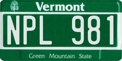 VT license plate NPL981