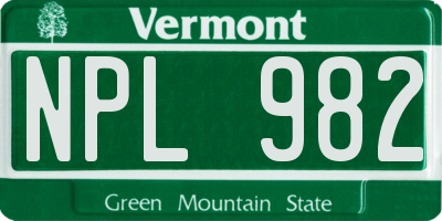 VT license plate NPL982