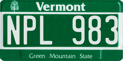 VT license plate NPL983
